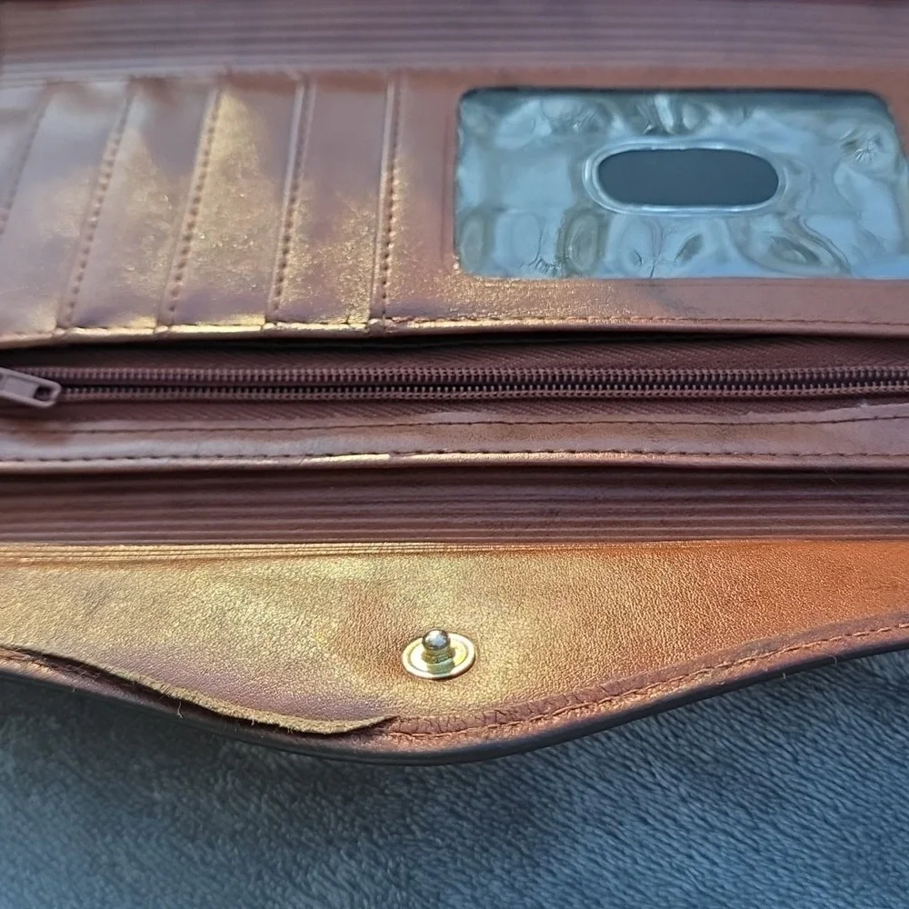 Vtg Buxton Leather‎ Unisex Pocket Book Change Purse Tan Folding Card Storage
